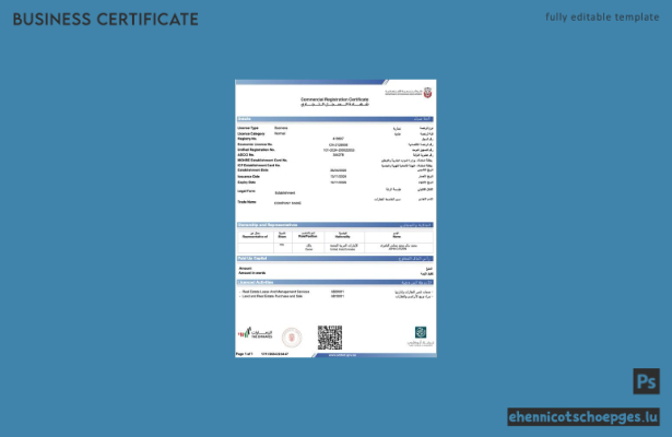 Beispiel eines Handelsregisterauszugs aus Abu Dhabi, VAE (Word- und PDF-Datei)